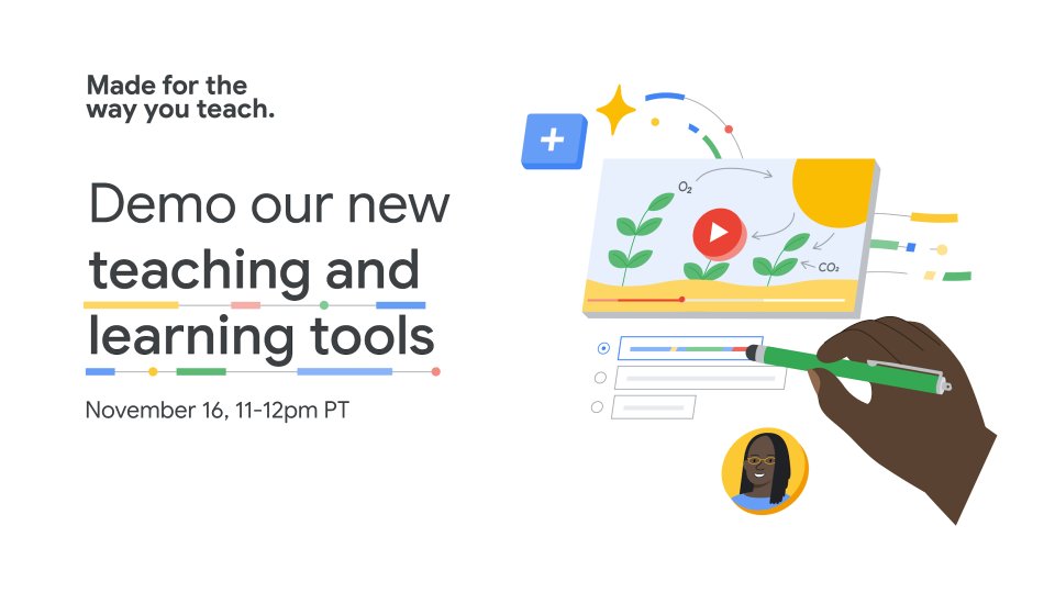 📢Don’t forget to catch our Made for the Way You Teach event today. If you’re looking to learn how #GoogleWorkspaceEdu tools such as practice sets & Interactive Questions in YouTube can save you time ⏱️and provide greater student insights 📊, join us ➡️ goo.gle/3MJNvGX
