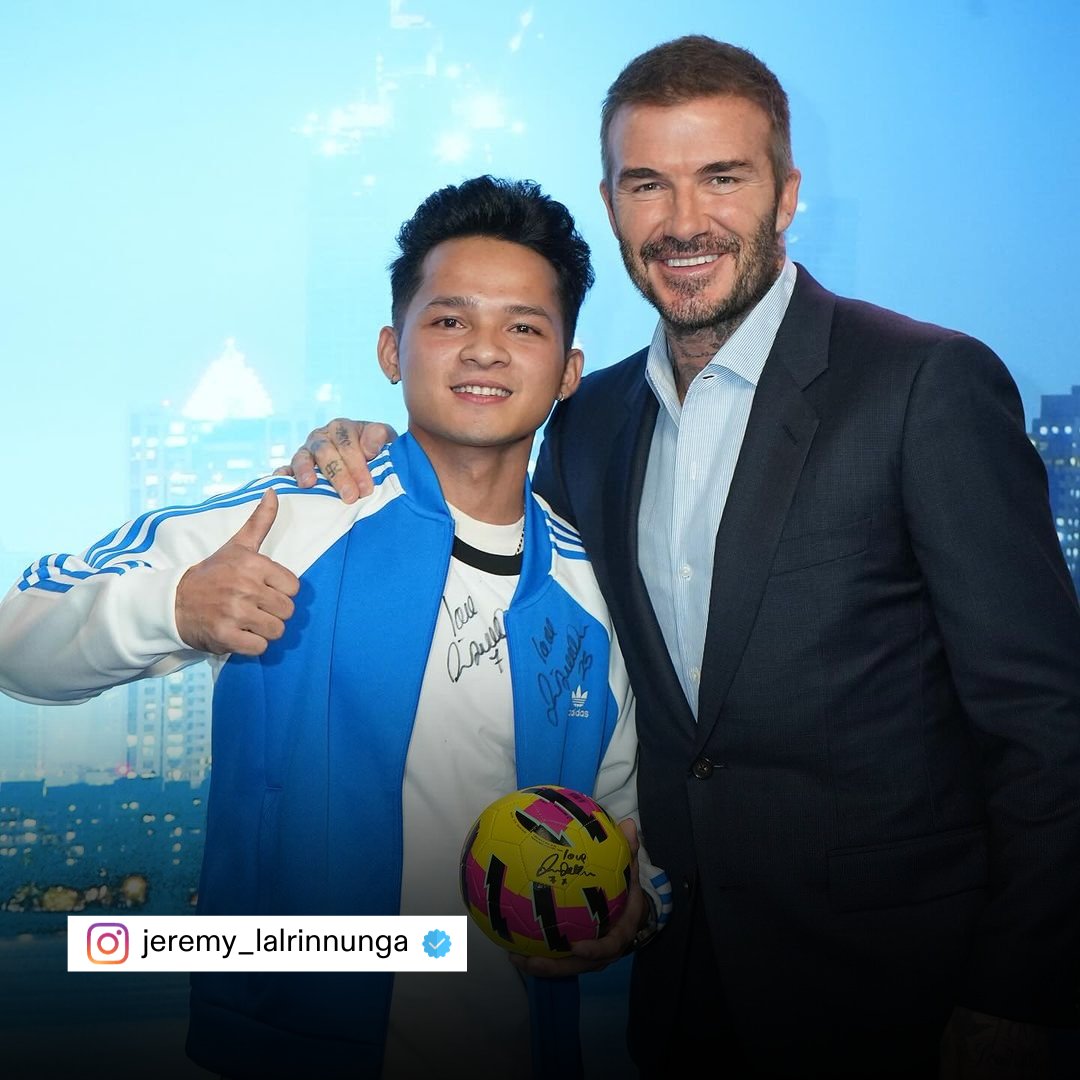 𝐌𝐨𝐦𝐞𝐧𝐭𝐬 𝐥𝐢𝐤𝐞 𝐭𝐡𝐞𝐬𝐞! ❤️ When Indian weightlifter Jeremy Lalrinnunga shared a moment with the iconic David Beckham! #DavidBeckham