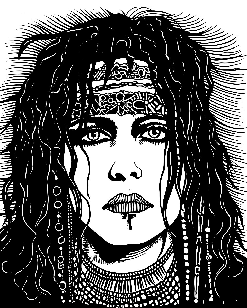 SeanMBaity1's tweet photo. Rozz Williams
Lead singer for the band Christain Death

Midjourney
From the Heroes of Goth Adult Coloring Book   https://t.co/yEAaqn9Zt1…………  
#AI #AIArtwork #midjourney #gothic #goth #coloringbook #sistersofmercy #christiandeath #rozzwilliams https://t.co/PIy9pTnCrw