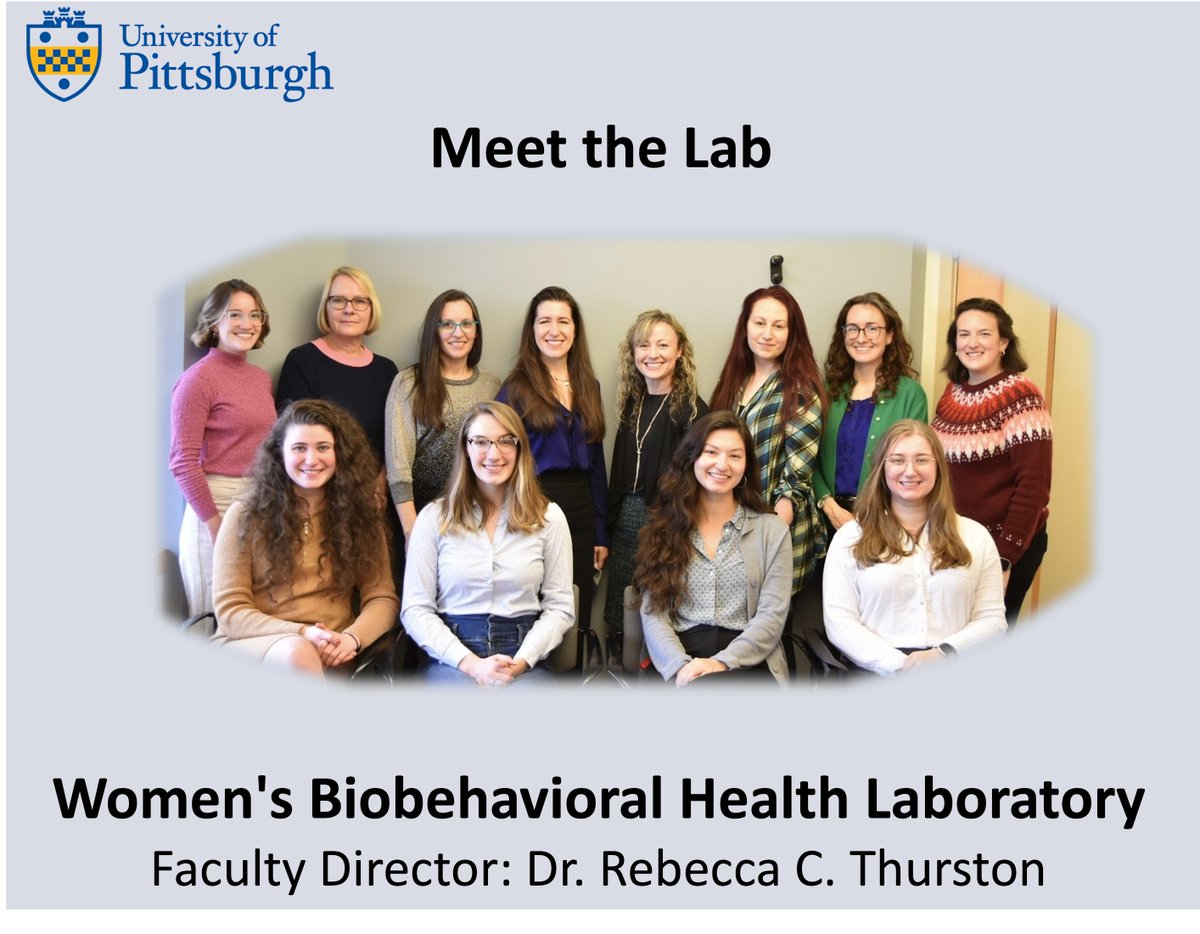 Meet the Women's Biobehavioral Health Laboratory, led by Dr. Rebecca Thurston @DrRThurston. Their research focuses on women's mental and physical health at midlife and beyond. They are recruiting a post-doc and research assistants. thurstonlab.pitt.edu #MeetTheLab