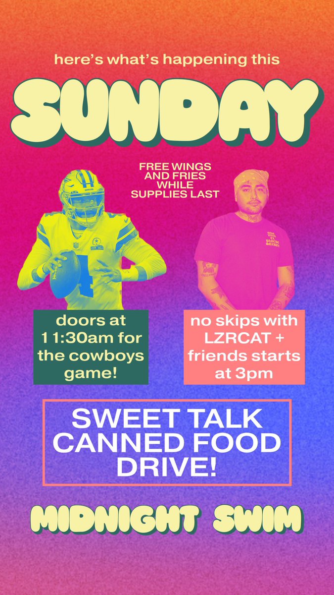 bigtexjohnny's tweet photo. this Sunday @ddesibae is collecting canned goods and we are opening the doors at 11:30 am for the game 😂 @lzrcat_ + DTP + @Madebycura https://t.co/EQXzbfppKq