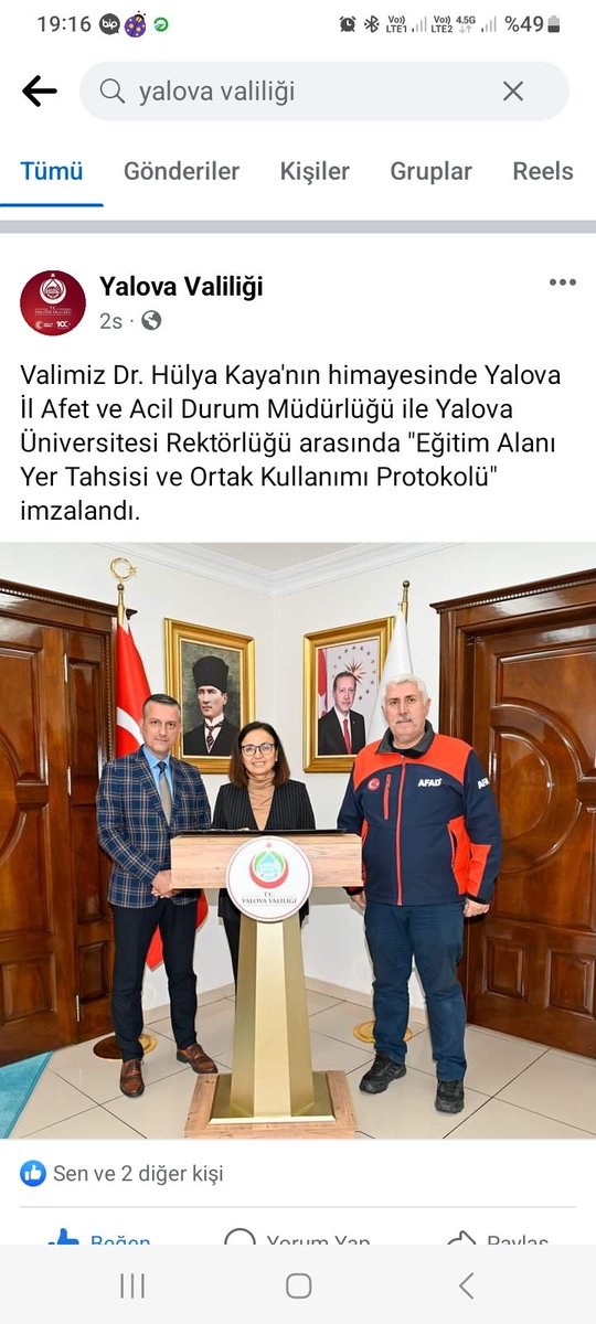 Kentsel arama kurtarma eğitim parkuru yapılacak yerin tahsisi konusunda bizlere desteğini esirgemeyen Yalova valimiz Sayın Dr. Hülya Kaya ve Yalova Üniversitesi rektörümüz Mehmet Bahçekapılı ya destekleri için teşekkür ediyorum