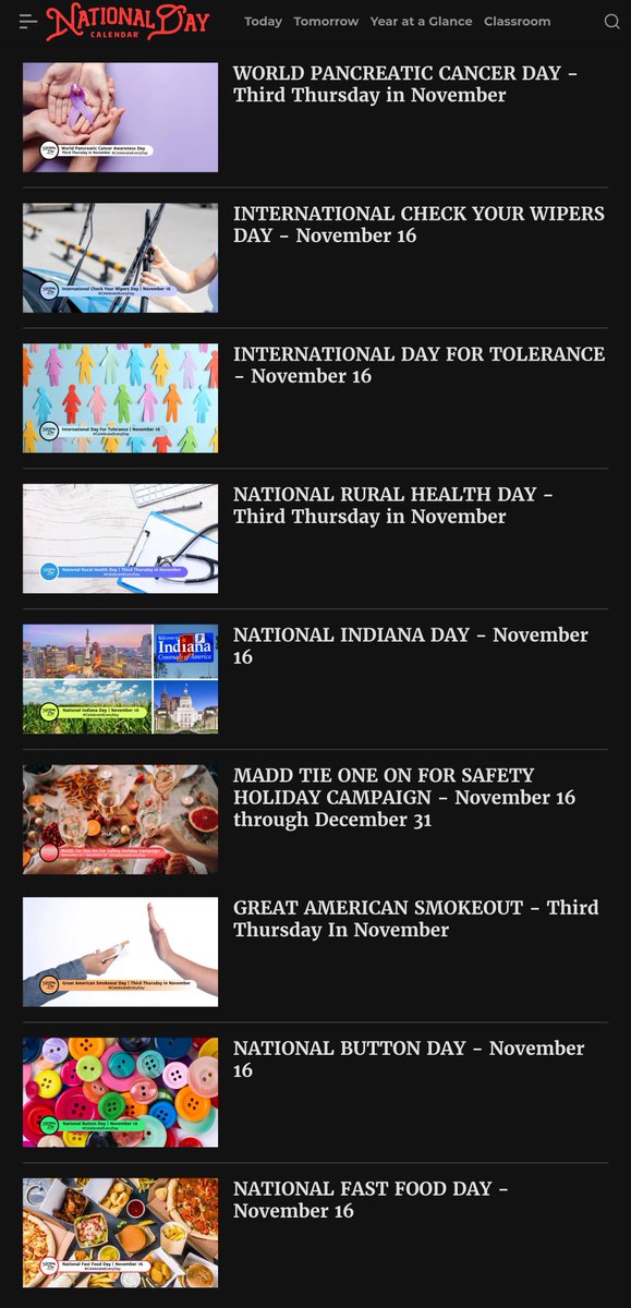 Today's National Days
(Click/tap on the image to see all items)
(Click/tap on the link for full details)
nationaldaycalendar.com/what-is-today/