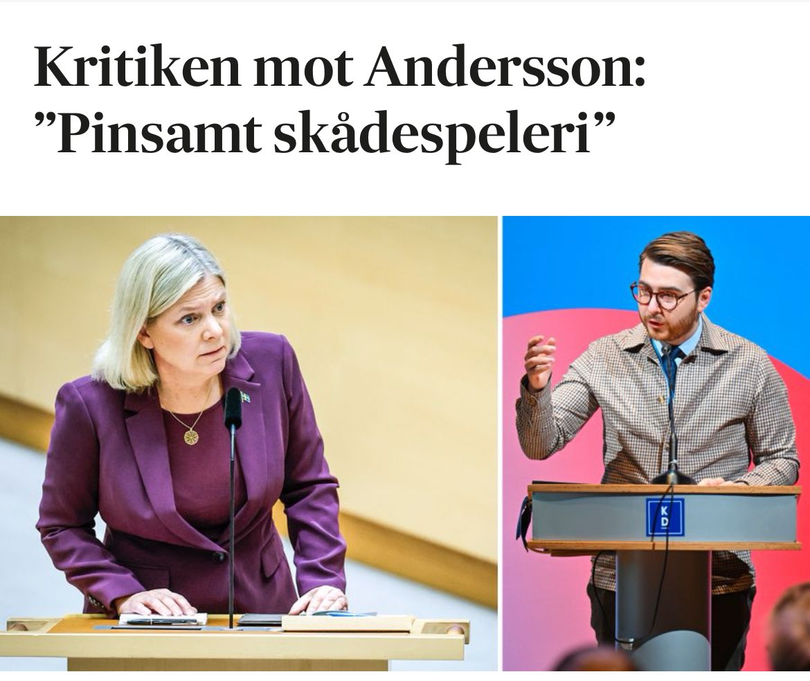 KDU:s ordförande anklagar alltså Magdalena Andersson för att syssla med skådespeleri. Ebba Busch ungdomsförbund. Jag kommer att tänka på Matteusevangeliet som Stefan verkar ha glömt bort: Varför ser du flisan i din broders öga men märker inte bjälken i ditt eget öga?