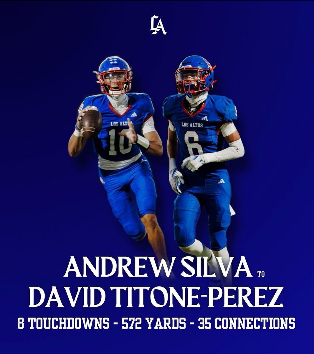 DTitonePerez6's tweet photo. Los Altos C/O 2024
WR David Titone-Perez @DTitonePerez6
QB Andrew Silva 
@andrewwssilva 
https://t.co/10RDoPXH54 https://t.co/3EiORWUZJk