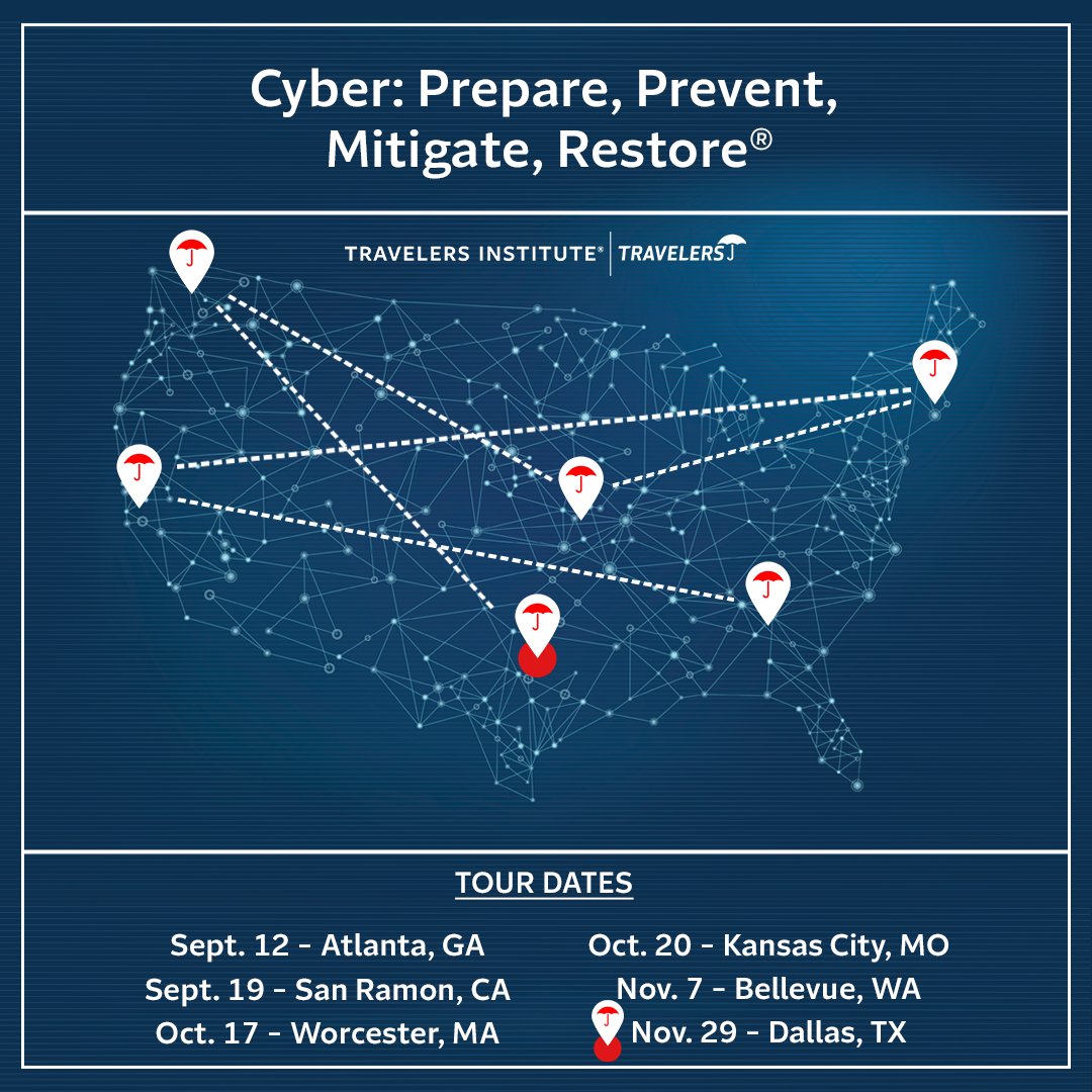 Join the #TravelersInstitute for the final stop on the Cyber: Prepare, Prevent, Mitigate, Restore® symposium tour this year, happening Nov. 29 in Dallas. 📣 Register now: travl.rs/46xSTUZ