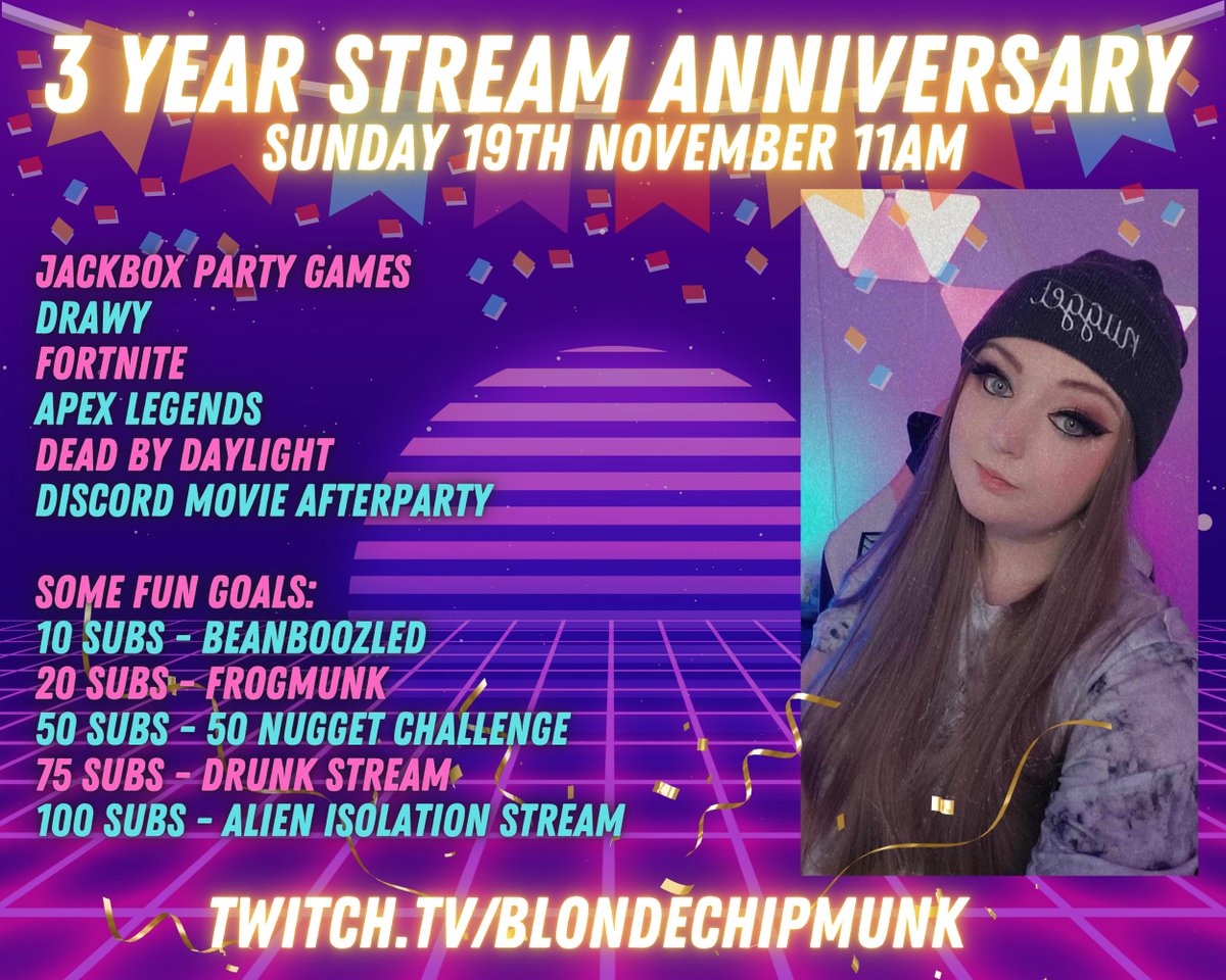 This Sunday...

IT'S MY 3 YEAR STREAM ANNIVERSARY!

Fun party games, viewer games, challenges and more!  Going to be 6+ hour stream too! 

WHO'S READY TO PARTY?!