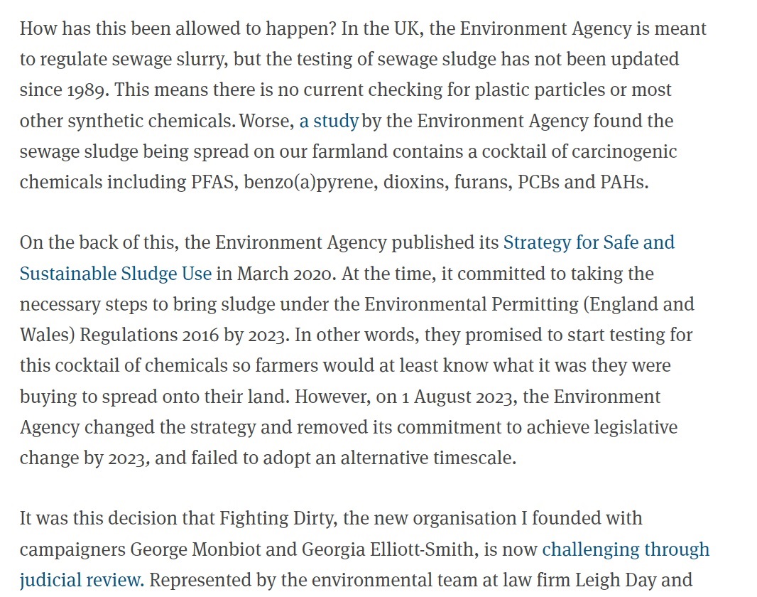 Fighting Dirty (@fightdirtyorg) on Twitter photo DYK "the testing of sewage sludge has not been updated since 1989"?
If you agree with our piece in <a href="/TheGrocer/">The Grocer</a> about spreading of toxic chemicals and microplastics on farmland thegrocer.co.uk/plastic/why-we… then please consider supporting our <a href="/CrowdJustice/">CrowdJustice</a> case crowdjustice.com/case/fighting-… DYK "the testing of sewage sludge has not been updated since 1989"?
If you agree with our piece in <a href="/TheGrocer/">The Grocer</a> about spreading of toxic chemicals and microplastics on farmland thegrocer.co.uk/plastic/why-we… then please consider supporting our <a href="/CrowdJustice/">CrowdJustice</a> case crowdjustice.com/case/fighting-…
