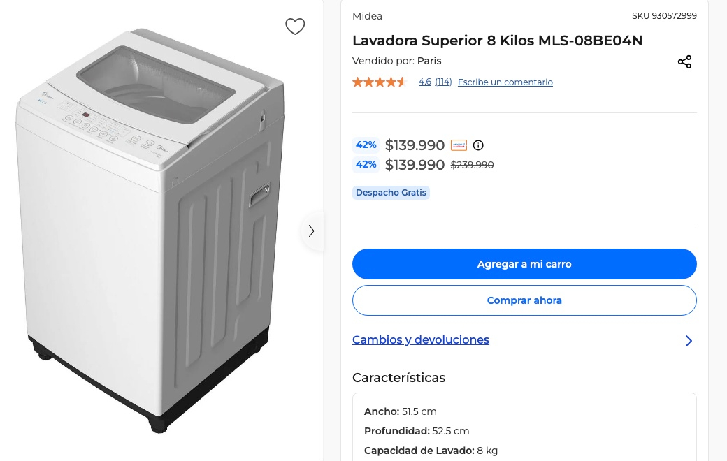 descuentoff's tweet photo. Paris tiene en oferta Lavadora Superior 8 Kilos Midea. Válido con todo medio de pago. El envío es Gratis.
N̵o̵r̵m̵a̵l̵:̵ ̵$̵1̵8̵9̵.̵9̵9̵0̵
𝗢𝗳𝗲𝗿𝘁𝗮: $𝟭𝟯𝟵.𝟵𝟵𝟬 + 𝗘𝗻𝘃𝗶́𝗼 𝗚𝗿𝗮𝘁𝗶𝘀
Link: https://t.co/8prehmdwNF https://t.co/Y3Kz5e54Cu