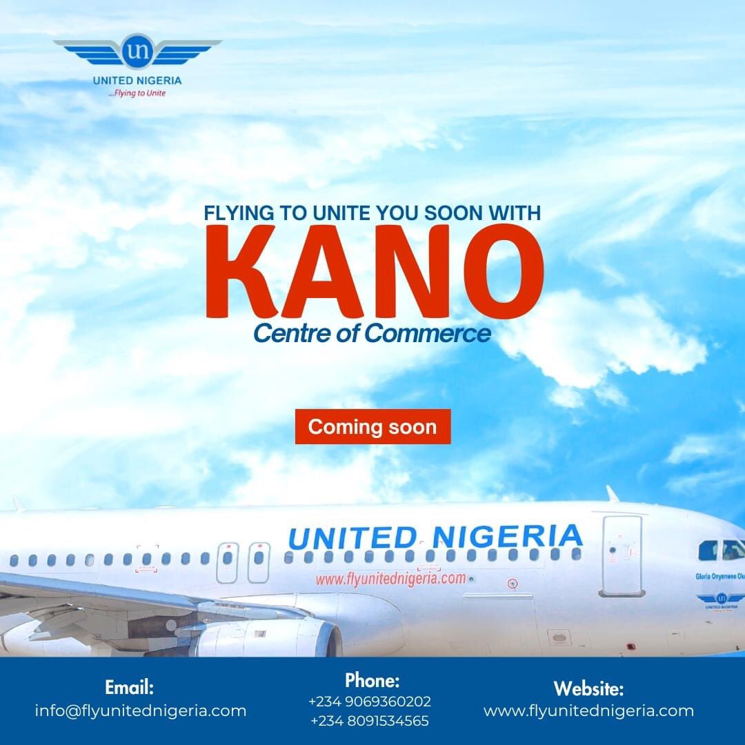 Fly to Kano with United Nigeria Airlines! ✈  

We're launching flights to this destination soon. Stay tuned for more details.

#UnitedNigeriaAirlines #FlyUnitedNigeriaAirlines #FlyingToUnite #AMoreRewardingWayToFly #airtravel #localflights #kano #flightstokano