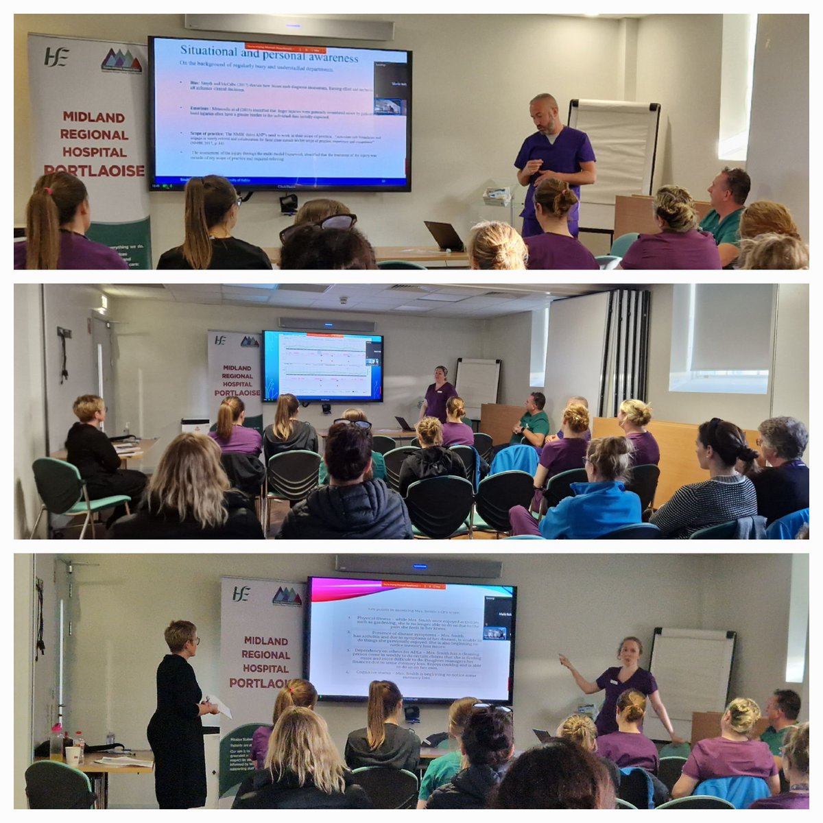 HSEDubMidlands's tweet photo. For #AdvancedPracticeWeek2023 #MRHPortlaoise held an Information Session where #AdvancedPractice Nurses from across the hospital presented on their areas of specialty, including: Minor Injuries, Paediatrics, Older Persons, Frailty &amp;Diabetes. Well done on a hugely informative day! https://t.co/CFpmAGaga3