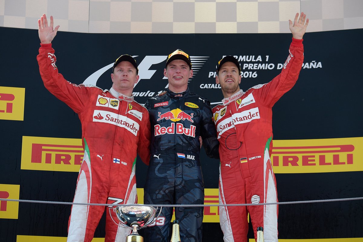 SantanderGP's tweet photo. 𝑹𝒂𝒄𝒆 1️⃣2️⃣0️⃣ - Räikkönen and Vettel shine in Spain, claiming a double podium and only to be beaten by a young Max Verstappen 🇪🇸 #200Together https://t.co/Cf8rw21Uox
