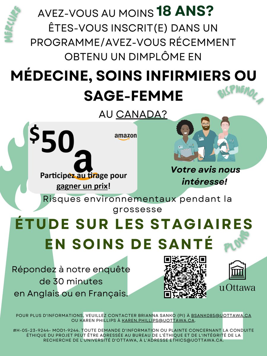 health_repro's tweet photo. Healthcare trainees #students #midwifery #medicine #nursing #Canada #Environment #pregnancy #research #survey Please follow this link to complete a 15-30 min online survey about perinatal environmental health care:
ENG: https://t.co/piU3OSYtkA
FRE: https://t.co/dRQBj00Pgx https://t.co/W3YU1gq8pt