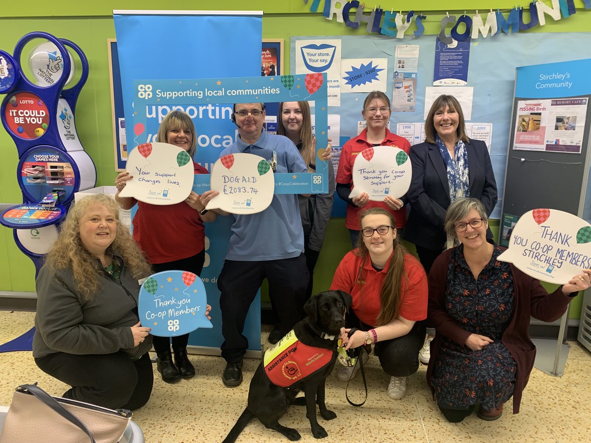 We were delighted to attend @coopuk Stirchley today to say 'thank you' for the support of Co-op members who have raised an incredible £2083.74 for us. The money raised will be used to fund activities that benefit our Dog A.I.D. community #coopcelebration #assistancedogs #thankyou