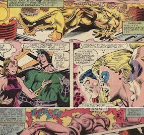Earth1Earth2DC's tweet photo. Notice different colors of lightning enveloping #Deathbolt &amp; #AmazingMan of the #AllStarSquadron, while on the same machine developed by the #UltraHumante? The 1st is yellow &amp; the 2nd is pink. A pink #Thunderbolt altering the electrical abilities of A-Man! https://t.co/ESBwSRzppX https://t.co/42OHSqVYCq