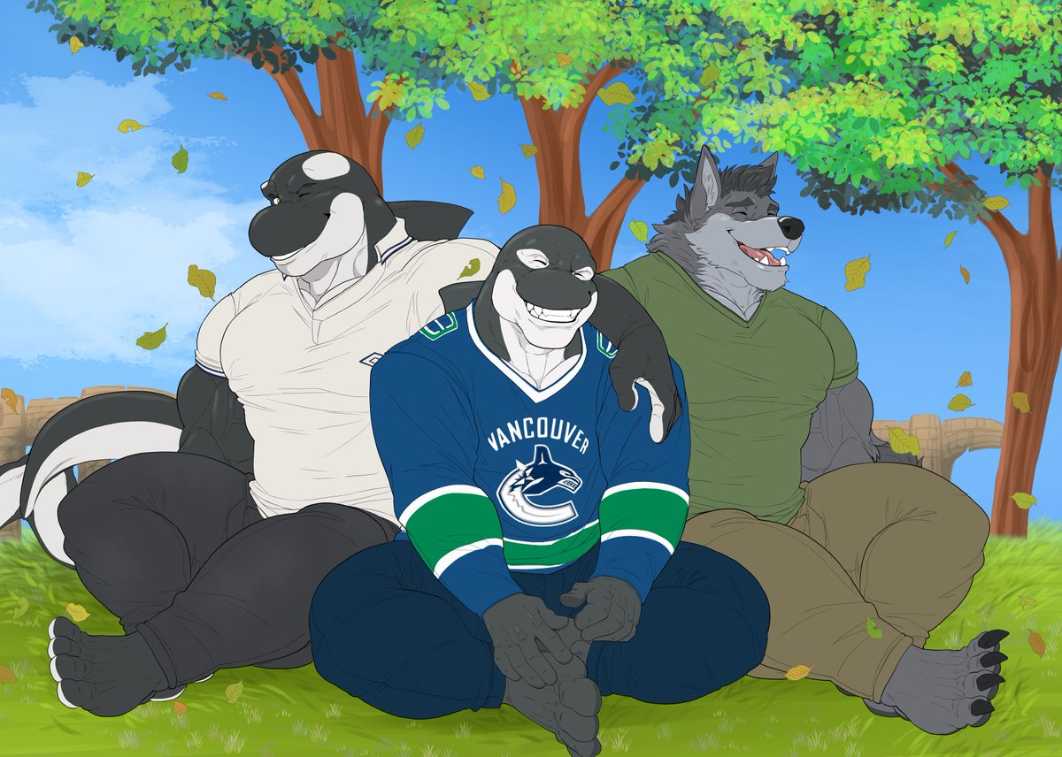 Spending some family time with the two fathers! Surprise commission by the way. 🐬: @FintheOrca 🐬: @GritoutheOrca 🐺: @PerrinWolf89 🎨: @Taigher_28