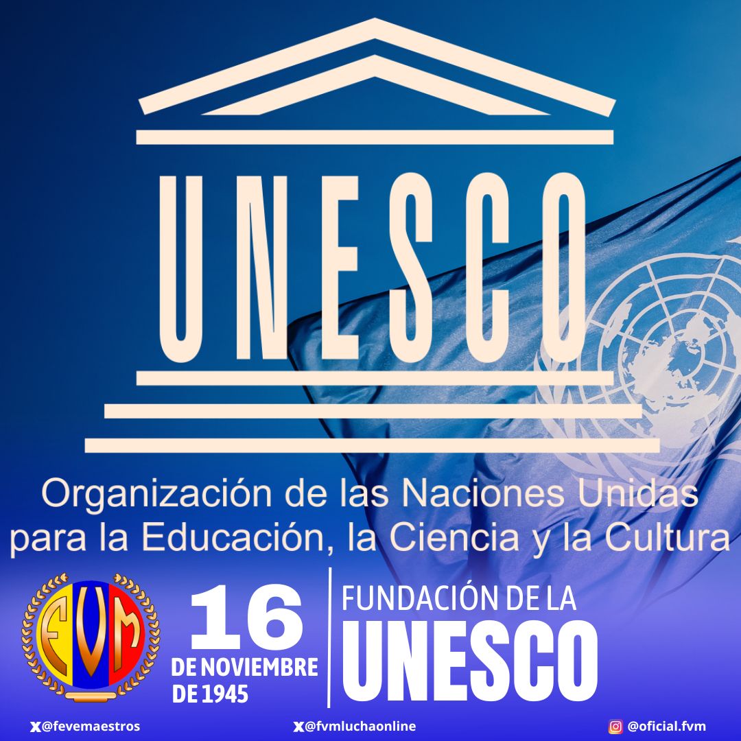 Un día como hoy, pero de 1945, representantes de 44 países, acuerdan crear la UNESCO.
Después de más de 75 años de existencia, el mandato y misión de la Organización son más pertinentes que nunca: el mundo necesita educación, ciencia, cultura. Necesita humanidad.
#FVMenlaLucha