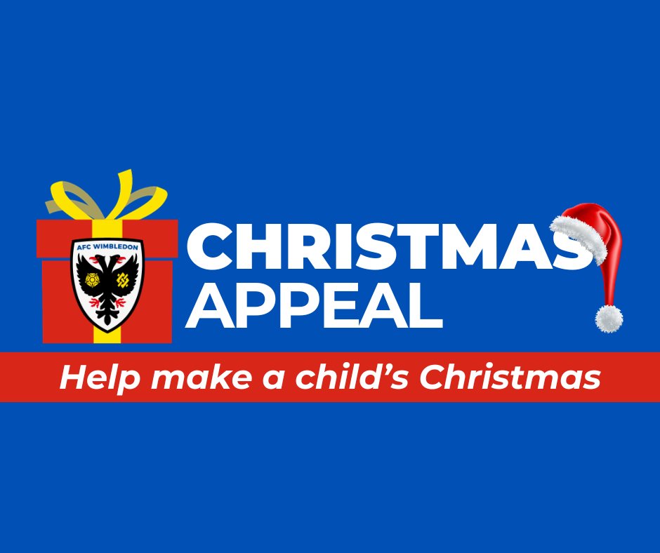 𝗖𝗵𝗿𝗶𝘀𝘁𝗺𝗮𝘀 𝗔𝗽𝗽𝗲𝗮𝗹 🎁 AFC Wimbledon Foundation are pleased to launch our Christmas Appeal, aiming to make this Christmas extra special for local children. To find out more and support our cause, please click here: tinyurl.com/yckpbhep #AFCWFoundation #AFCW 🟡🔵