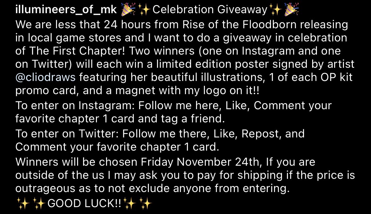 IllumineersofMK's tweet photo. 🎉✨TFC Celebration Giveaway✨🎉

To enter: 
-Follow me here
-Like
-Retweet
-Comment your favorite chapter 1 card

Details in Instagram Screenshot

✨✨GOOD LUCK!!✨✨

#Lorcana https://t.co/ouzfogwW9H
