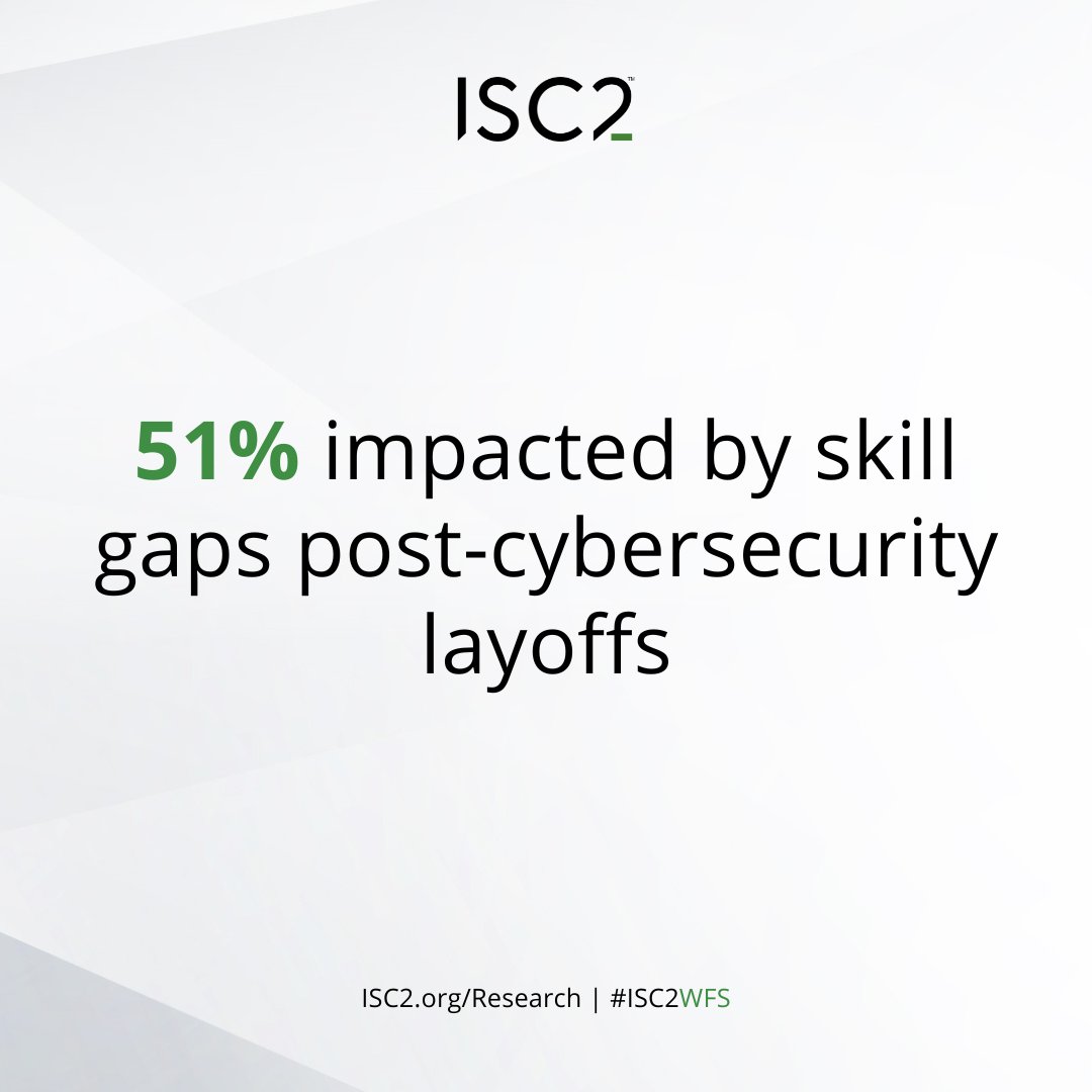 ISC2's tweet photo. 51% of #cybersecurity teams are feeling the pinch post-layoffs, grappling with skill gaps that pose new challenges. It's a wake-up call for strategic skill development and workforce planning.  

Read more about it:https://t.co/8gmYvphIwl 

#ISC2WFS https://t.co/0vdpWKmYP0