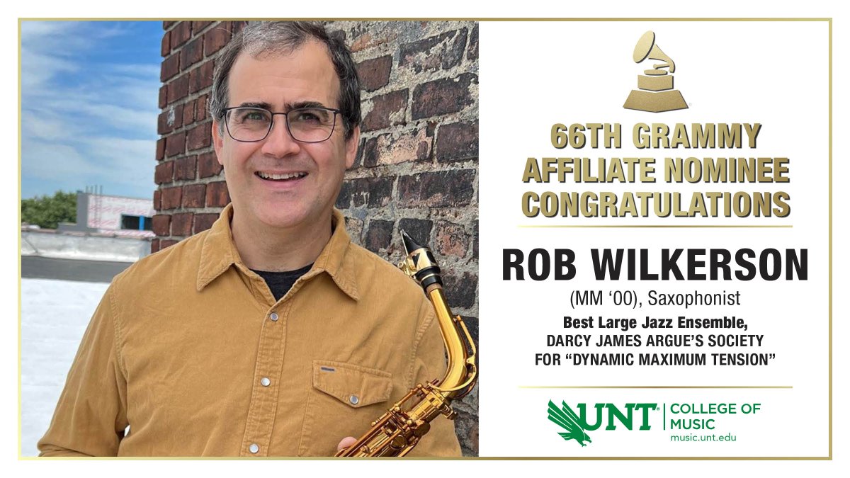 GRAMMY NOM TO ALUMNI SAXOPHONIST: Rob Wilkerson (BM ’00) is included on the GRAMMY nominated “Dynamic Maximum Tension” performed by Darcy James Argue’s Secret Society in the category of Best Large Jazz Ensemble. @UNTSocial @JohnWRichmond2