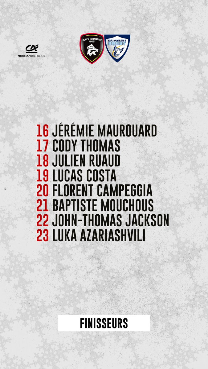 LesCompos's tweet photo. Les compos pour @RouenNdieRugby - @ColomiersRugby !
⏱️ Vendredi, 19h30
🏟️ Stade Robert-Diochon, Rouen
#RNRCR #ProD2 https://t.co/EIV2wLujCm
