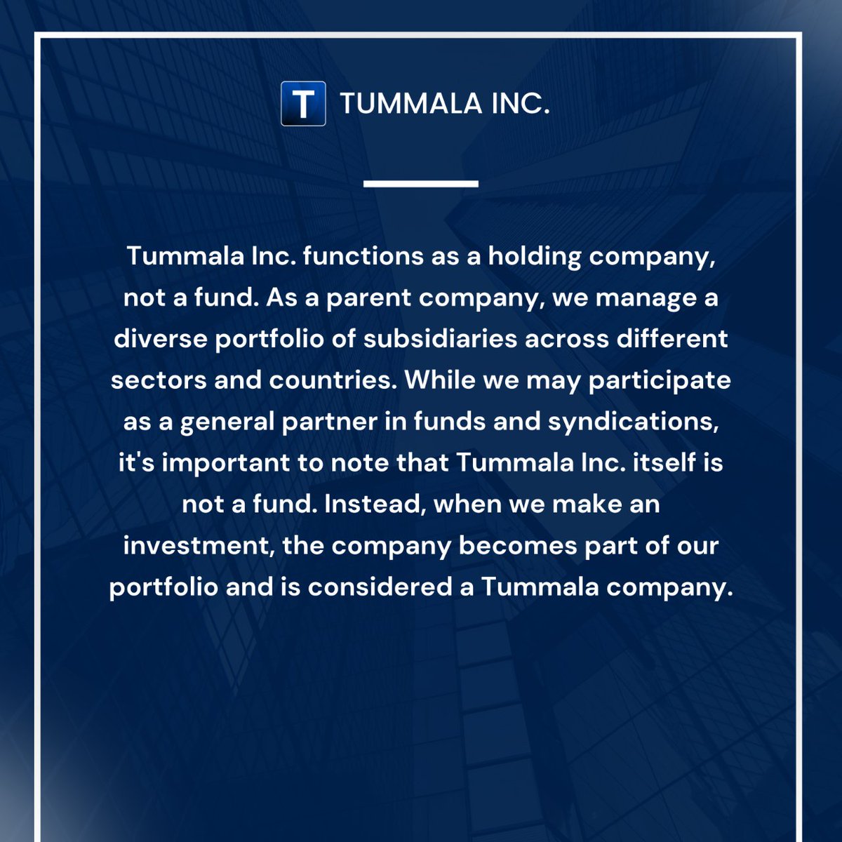 tummalainc's tweet photo. At Tummala Inc., We're not just a holding company – we're your strategic partner in business success! From flexible deal structures to navigating the complexities of running a business.
🌐 Connect with us for the right team, resources, and value-driven partnerships. https://t.co/Uf9gIQwMDw