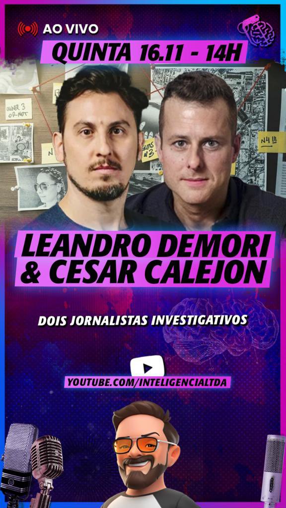 demori's tweet photo. Está começando nosso papo sobre jornalismo e Julian Assange e muito mais la no @InteligenciaLta

@cesarcalejon1 e eu 👇👇👇 https://t.co/BnH507Ce4J