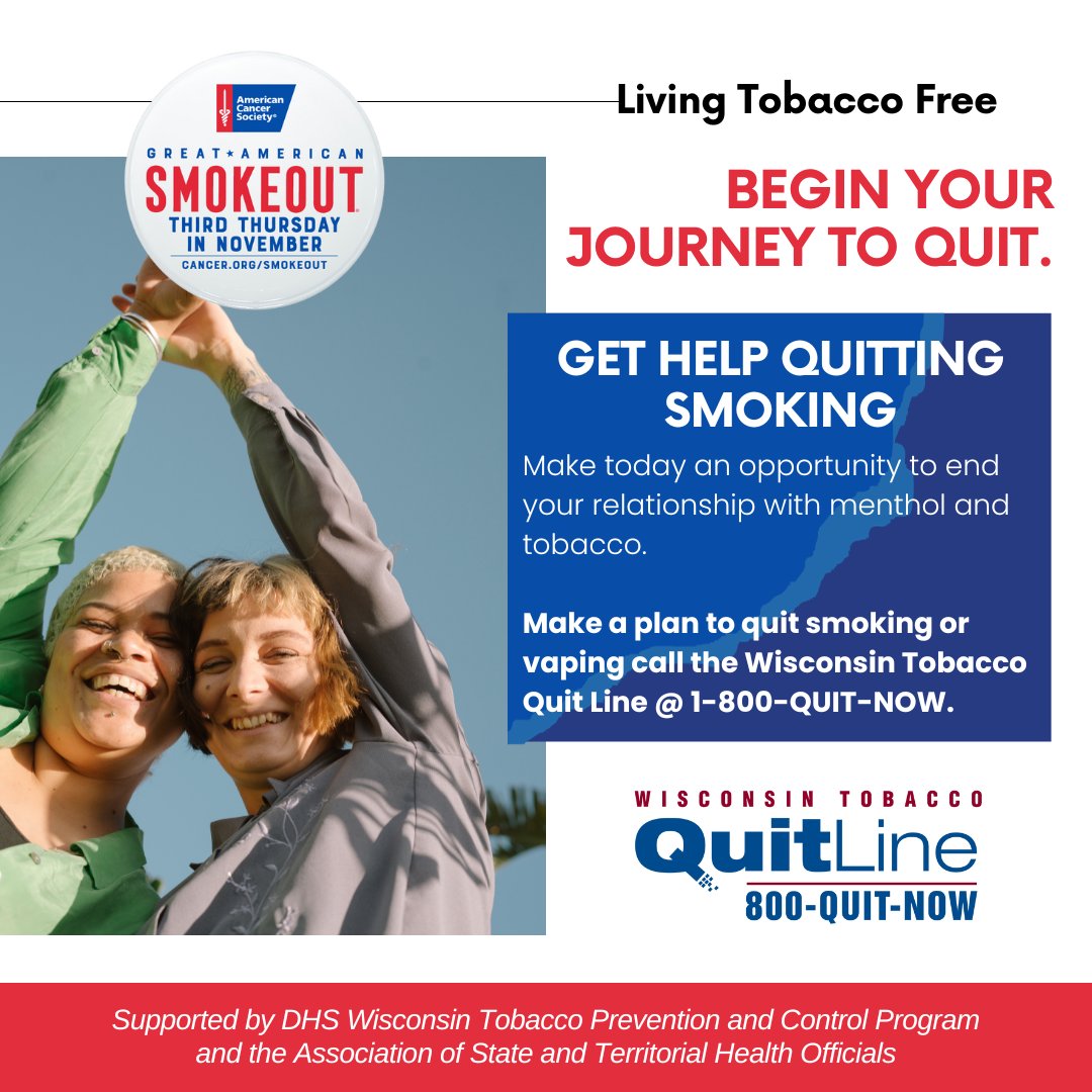 ecalliance's tweet photo. Today is the #GreatAmericanSmokeOut - an annual event sponsored by the American Cancer Society and supported by ECHA - Substance Misuse Action Team. Quitting smoking is not easy, but you can do it.
Call the Quit Line at 1-800-QUIT-NOW to help find a quit program for you. https://t.co/73PtZ6nyRB