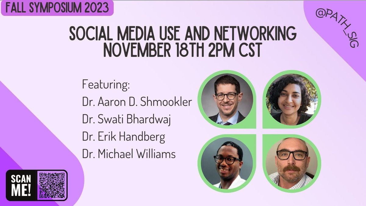 Path_SIG's tweet photo. Join us for Day 2 of Fall Symposium with Dr. Handberg @theforeniscmd,
Dr. Williams @bluehatcomics85,
Dr. Schmookler @AShmooklerMD, and Dr. Bhardwaj @bhardwaj_swat Register here: https://t.co/2gowaNaHOX
#pathmatch2024 #pathology #match2024 #fallsymposium #pathtwitter https://t.co/LnTD50XJqG