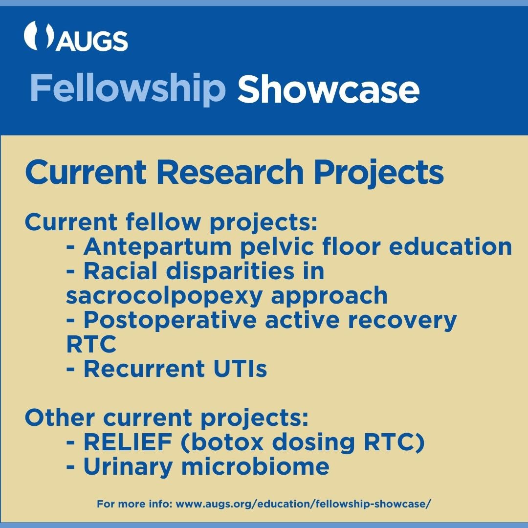 Take a look at the current research projects and interest by our fellowship and division! <a href="/ohsufpmrs/">ohsufpmrs</a> 

#FutureFellowsofAUGS #FutureUrogynFellows #AUGSFellowshipShowcase #Obgyn #Obgyntwitter #MedEd #Medtwitter
