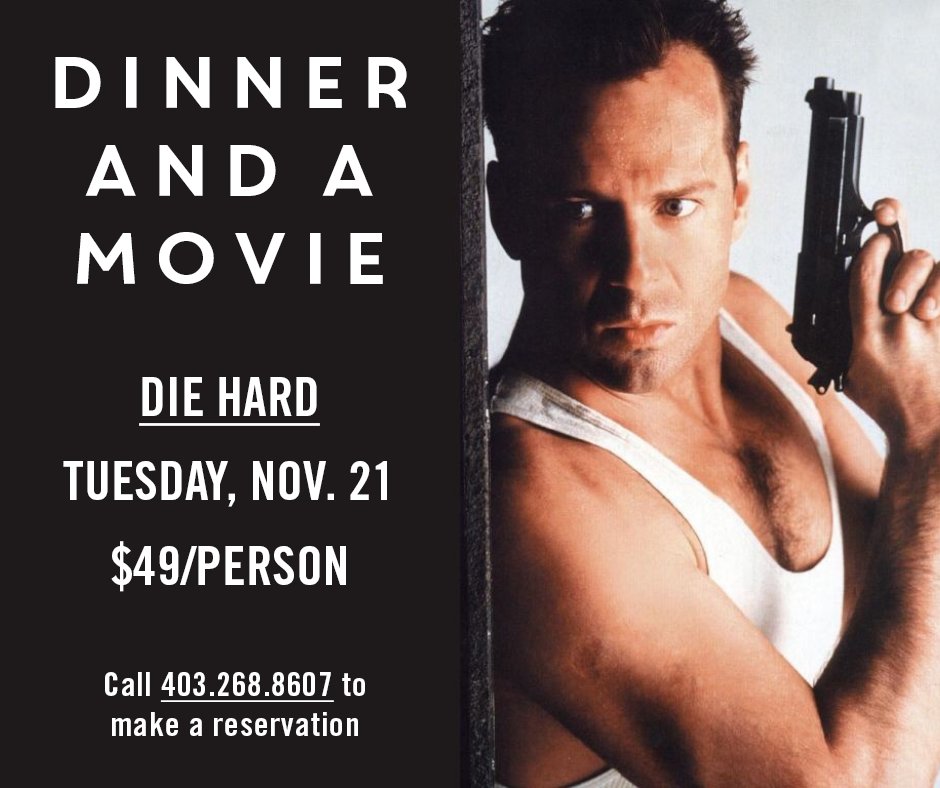 SelkirkGrille's tweet photo. Introducing, Dinner and a Movie (Holiday Edition)🎬🎄
The holiday season is near and we’re showing classic Christmas films starting with Die Hard on Nov. 21, followed up by Christmas Vacation on Dec. 5 and White Christmas on Dec. 19!
Visit https://t.co/UpeeJ4ZIaI
#theselkirkyyc https://t.co/c1tE1jKO9j