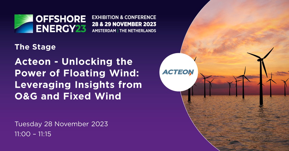 navingooe's tweet image. Acteon will present a session on The Stage on Unlocking the Power of Floating Wind: Leveraging Insights from O &amp;amp; G and Fixed Wind. Don&apos;t miss this session on Tuesday, 28 November at 11:00

#OEEC2023 #thestage #floatingwind