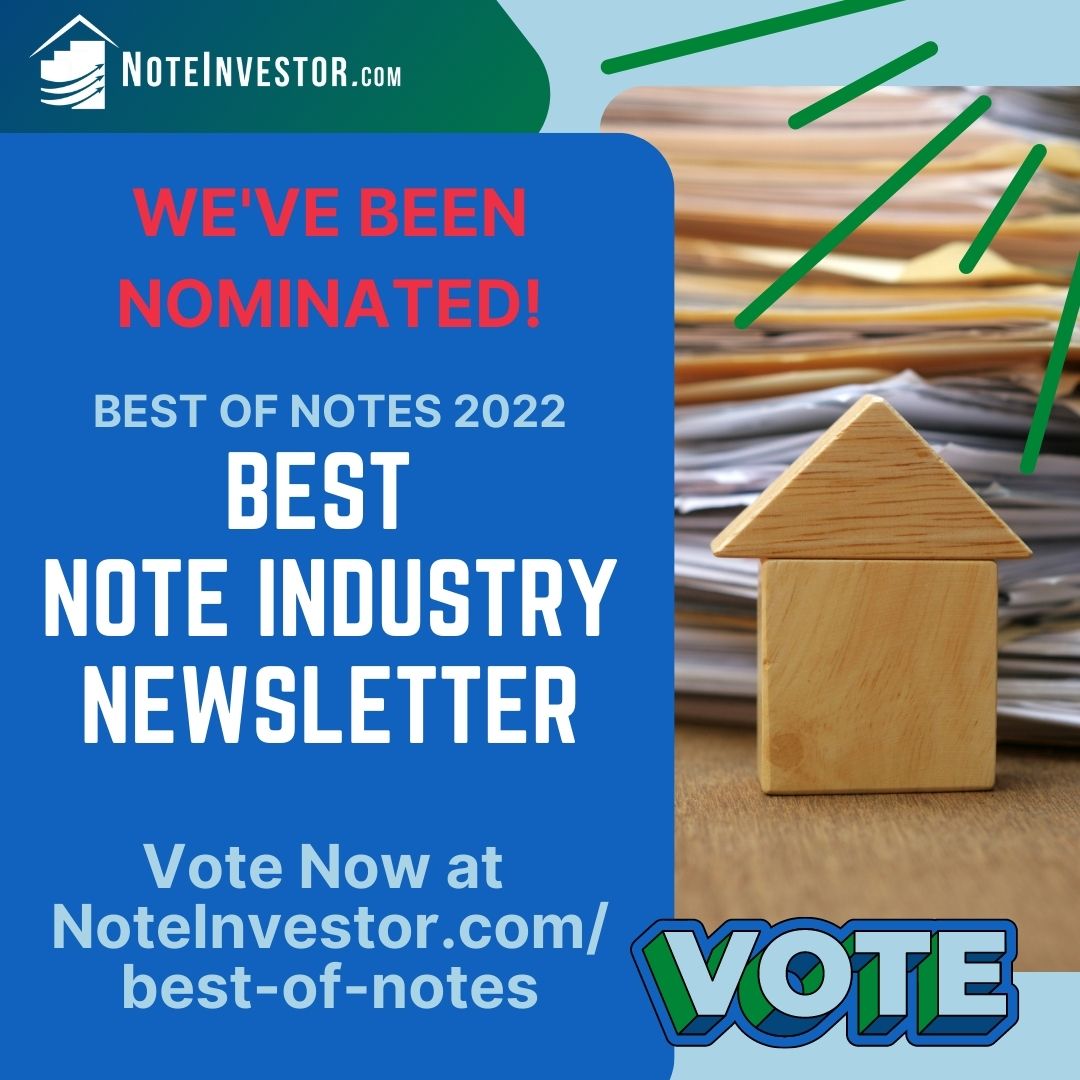 My humble little note investing newsletter, 'Seller Financing Sunday' was nominated as a 'Best of Notes - Best Note Industry Newsletter' finalist. 📷
Congrats to all of the nominees! Vote here: noteinvestor.com/best-of-notes/

#noteinvesting #realestateinvesting