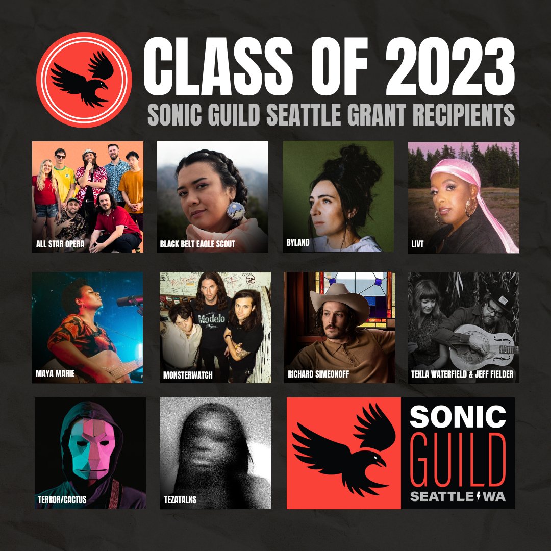 Announcing Sonic Guild Seattle's 2023 Season Grant Recipients! These 10 remarkable local artists will collectively receive $100,000 in grants to support their music careers. #SonicGuild #LoveYourLocalMusic