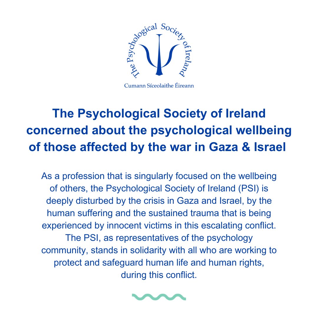 The Psychological Society of Ireland has raised concerns about the psychological well-being of those affected by the war in Gaza and Israel. Read the full statement here: bit.ly/49CbK3P