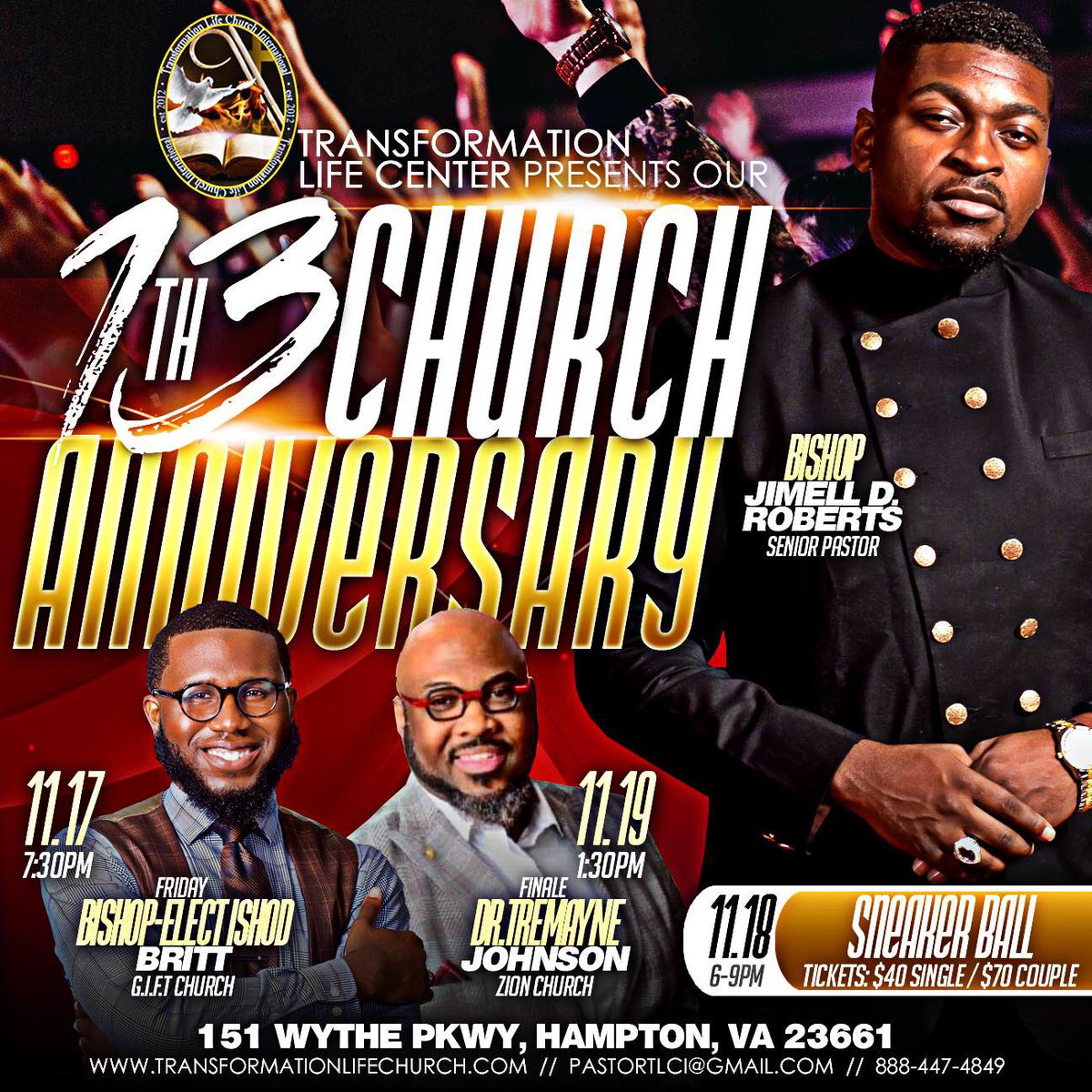 Join Us Sunday as we Worship with the Transformation Life Church in Hampton, Virginia for their Church Anniversary. It will take place at 1:30pm. All of our Church Family are asked to please attend. See You Sunday!