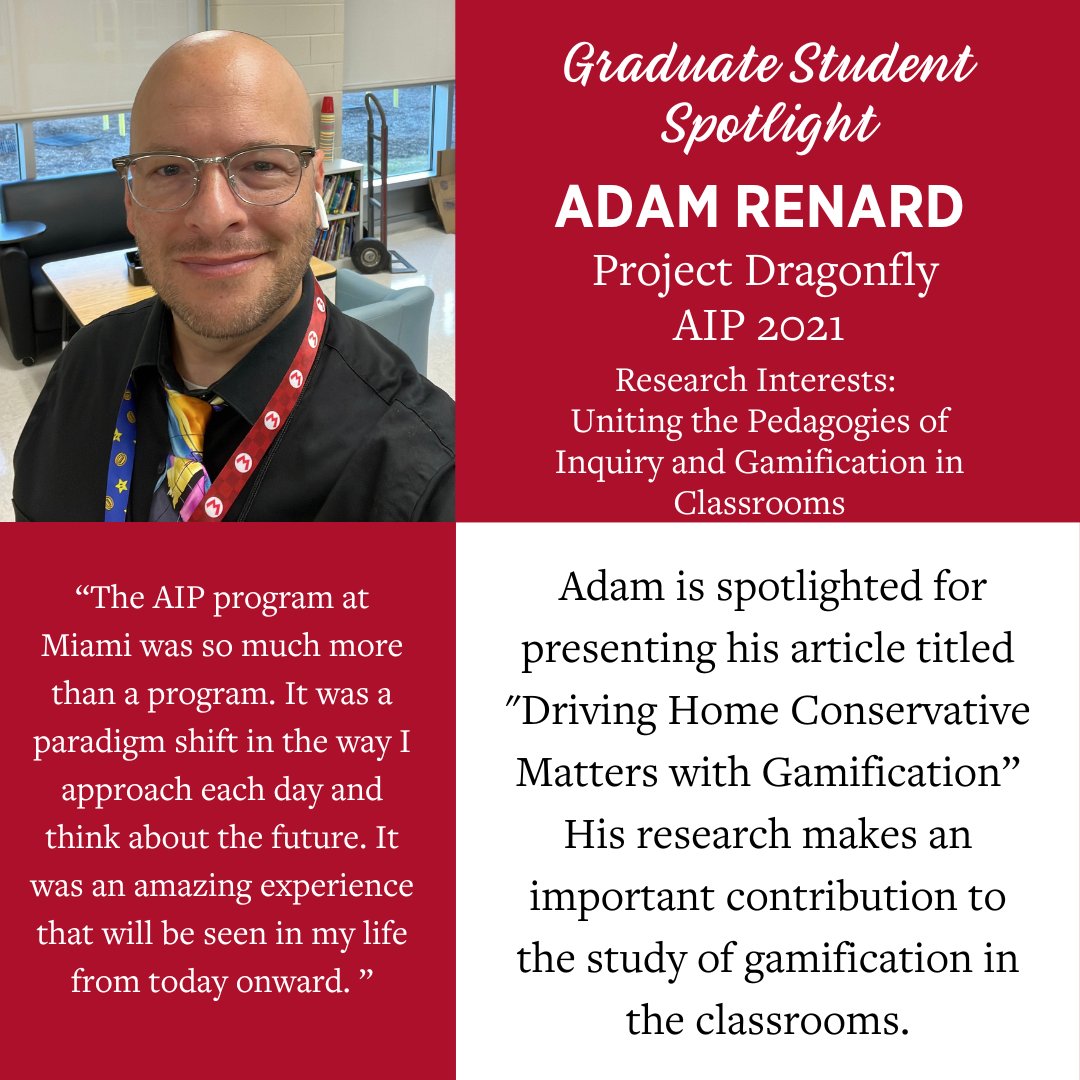 Miami University Graduate School (@miamioh_gradsch) on Twitter photo Congratulations to Adam Renard for being spotlighted! Adam is spotlighted for presenting his article titled "Driving Home Conservative Matters with Gamification” His research makes an important contribution to the study of gamification in the classrooms. Keep up the good work! Congratulations to Adam Renard for being spotlighted! Adam is spotlighted for presenting his article titled "Driving Home Conservative Matters with Gamification” His research makes an important contribution to the study of gamification in the classrooms. Keep up the good work!