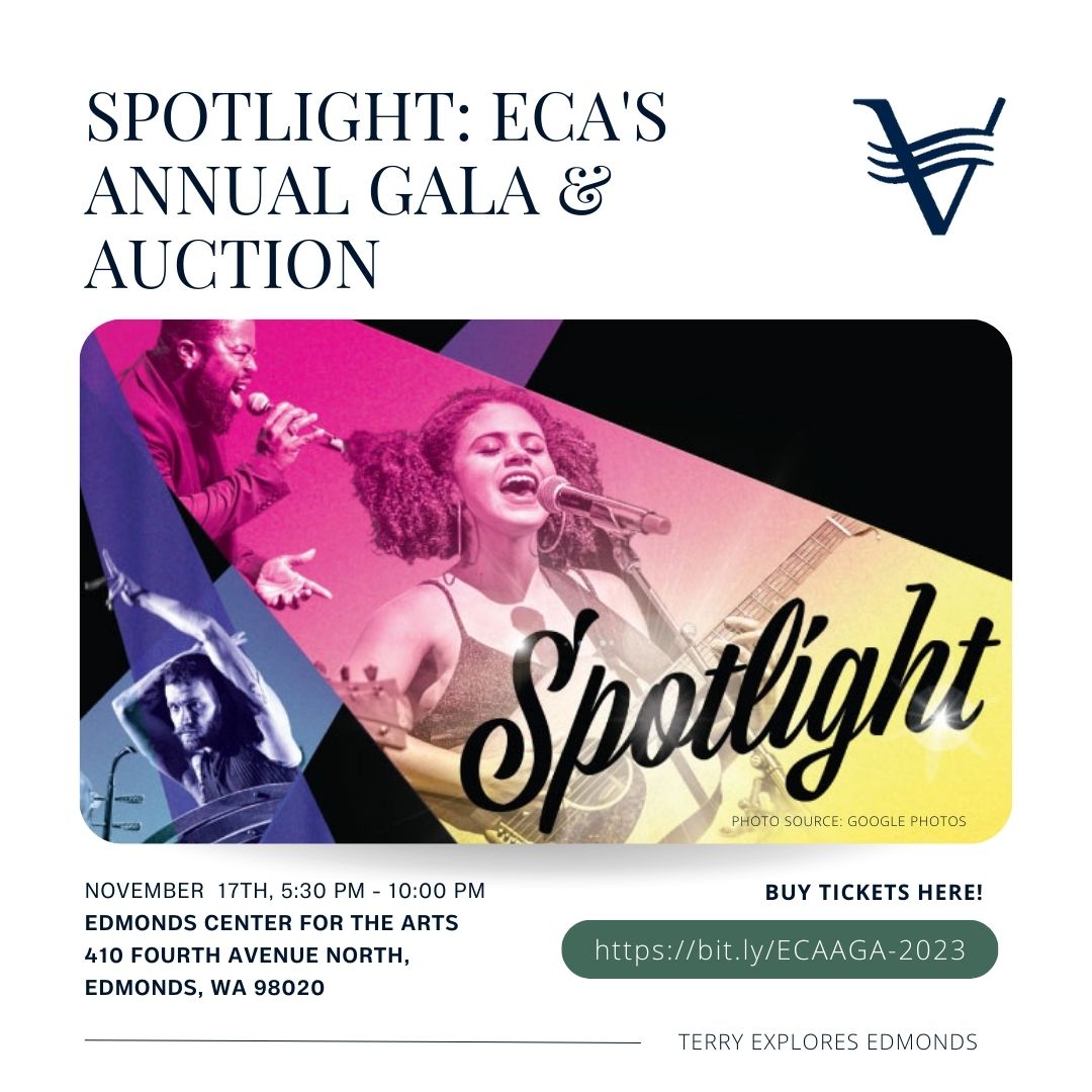 Join us for a night of elegance and generosity at ECA's Annual Gala & Auction! ✨🎩 Bid on incredible items, savor exquisite cuisine, and support the arts in our community. 

Buy your tickets here: bit.ly/ECAAGA-2023 

#ECAAnnualGala #SupportTheArts #TerryExploresEdmonds