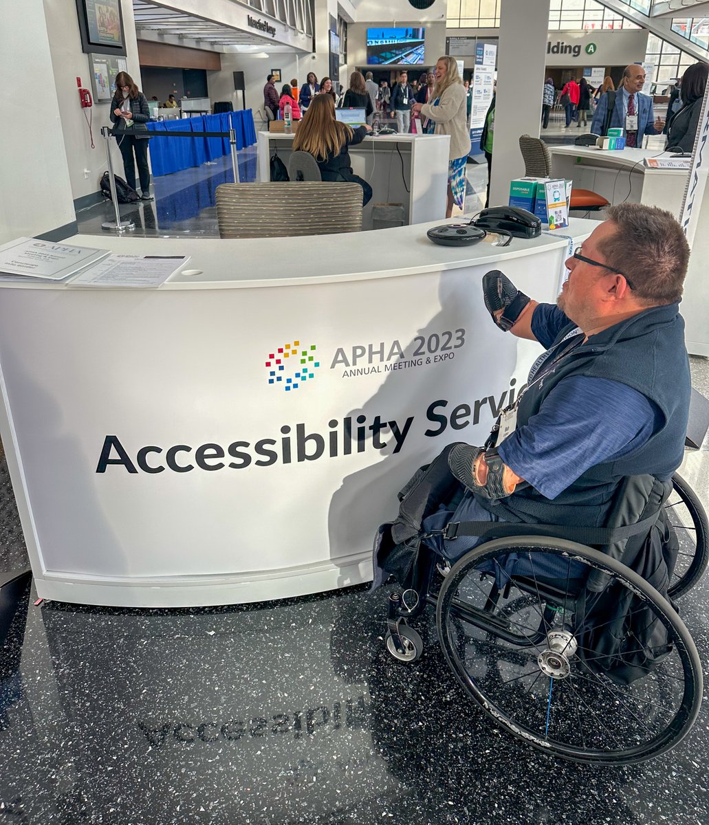Our Section continues to prioritize #Accessibility & #Inclusion. This year at the Annual Meeting, the accessibility desk not at table height & different heights of the section booths further highlights disparity for disabled people. RT! #Abelism @PublicHealth @APHAAnnualMtg