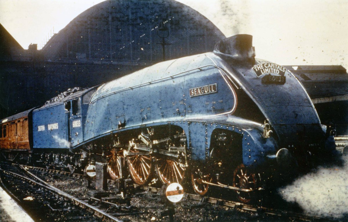 Looking resplendent in post-war Garter Blue, A4 60033 Seagull powers out of Kings Cross in 1949, photographed by J. F. Aylard. Built with a Kylchap, Seagull had covered for Mallard after its failure during the 1948 Locomotive Exchange Trials, providing admirable power & economy.