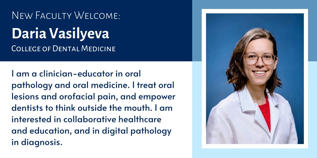 We are happy to introduce Daria Vasilyeva, a new member of the @ColumbiaUDental faculty who empowers dentists to think outside the mouth. She is interested in collaborative healthcare, education, and digital pathology in diagnosis. @Columbia #ColumbiaNewFacultyWelcome