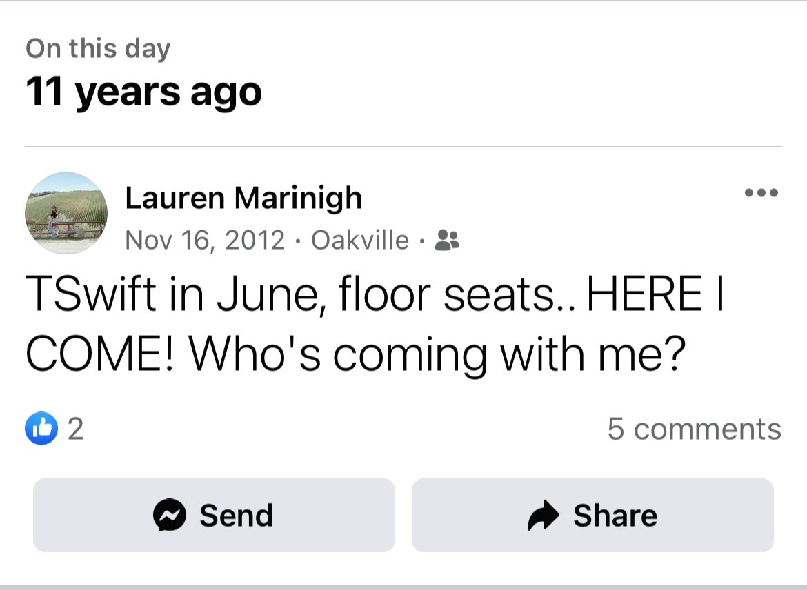 If 22 year old me only knew what would come in 11 years when she can’t even afford to be in the nose bleeds for Taylor Swift.