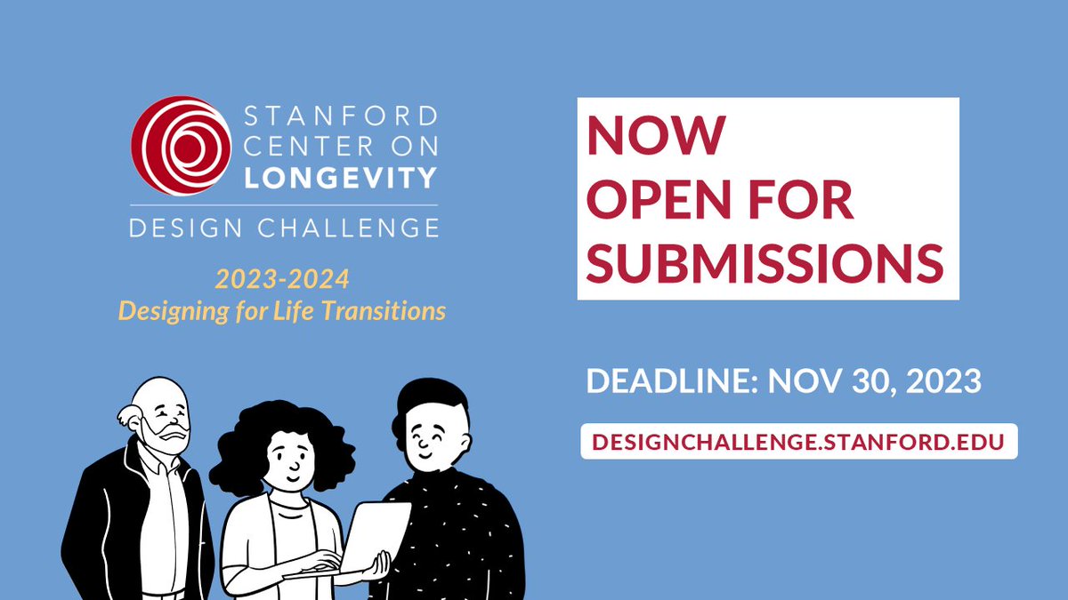 2 weeks left!

Submit your idea for the 2023-2024 <a href="/LongevityCenter/">Stanford Center on Longevity</a> Design Challenge, "Designing for Life Transitions" soon!

designchallenge.stanford.edu 

#longevity #designchallenge #lifetransitions