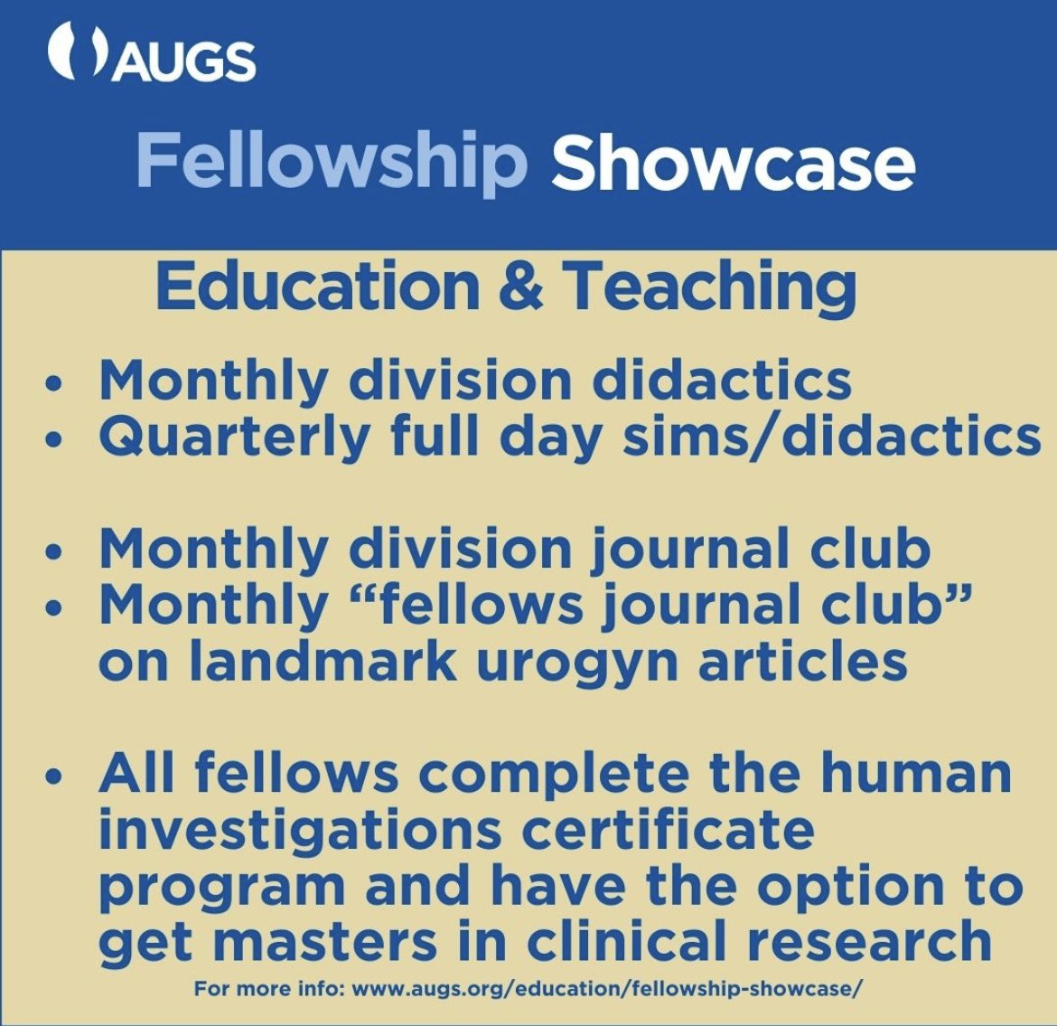 A urogynecologist who excelled in #MedEd sparked my desire for urogyn as a med student! <a href="/ohsufpmrs/">ohsufpmrs</a> has monthly didactics, journal clubs, and research meetings to keep us connected!

#FutureFellowsofAUGS #FutureUrogynFellows #AUGSFellowshipShowcase #Obgyn #Obgyntwitter #Medtwitter