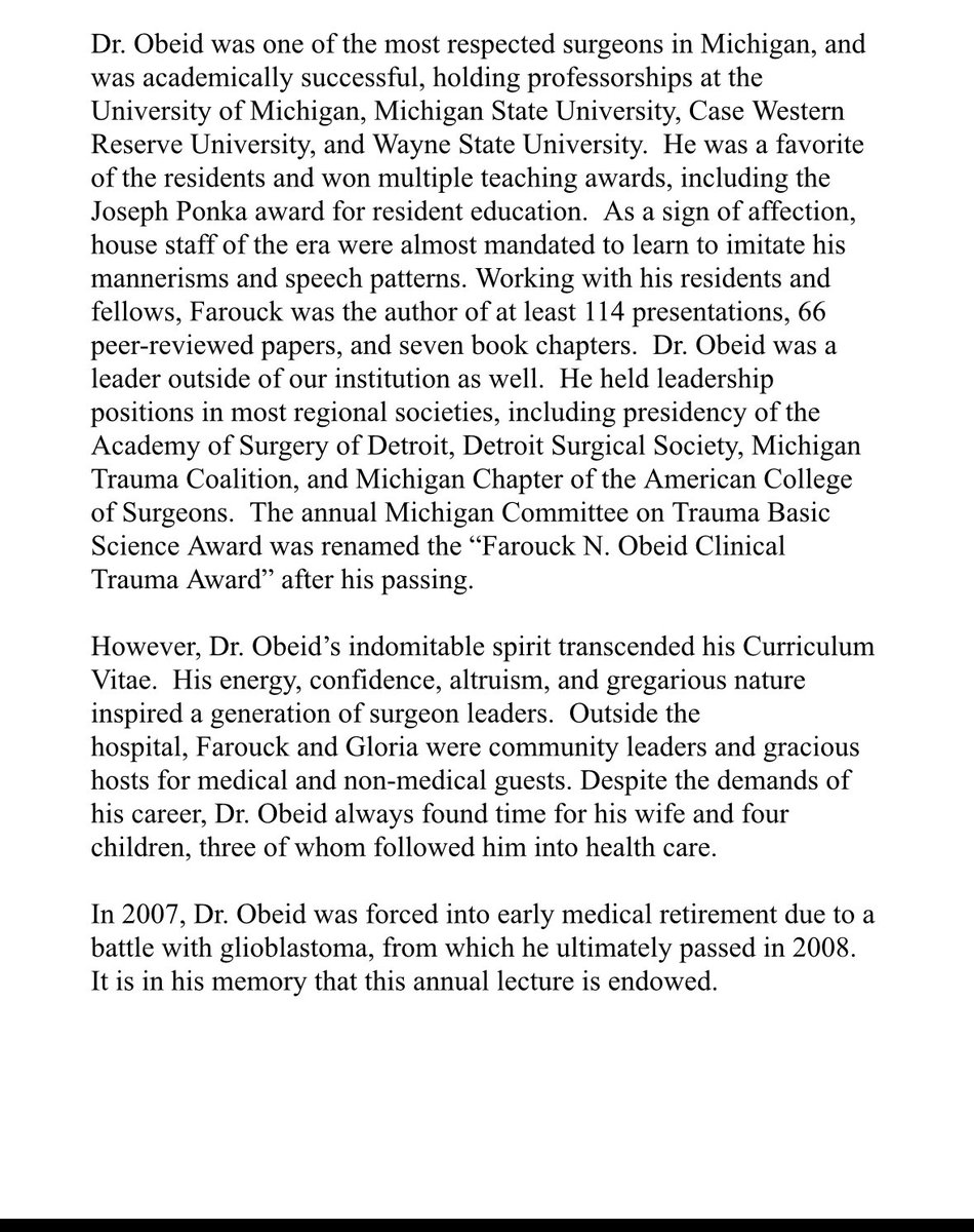 Topknife's tweet photo. This was one of the greatest honors - having known Dr Obeid and the trailblazer he was at a difficult time read below to learn more about on of the most respected surgeons in Michigan. Thanks to @obeid__nadiaand and family for allowing me to receive this recognition https://t.co/jBNdw6WIC5