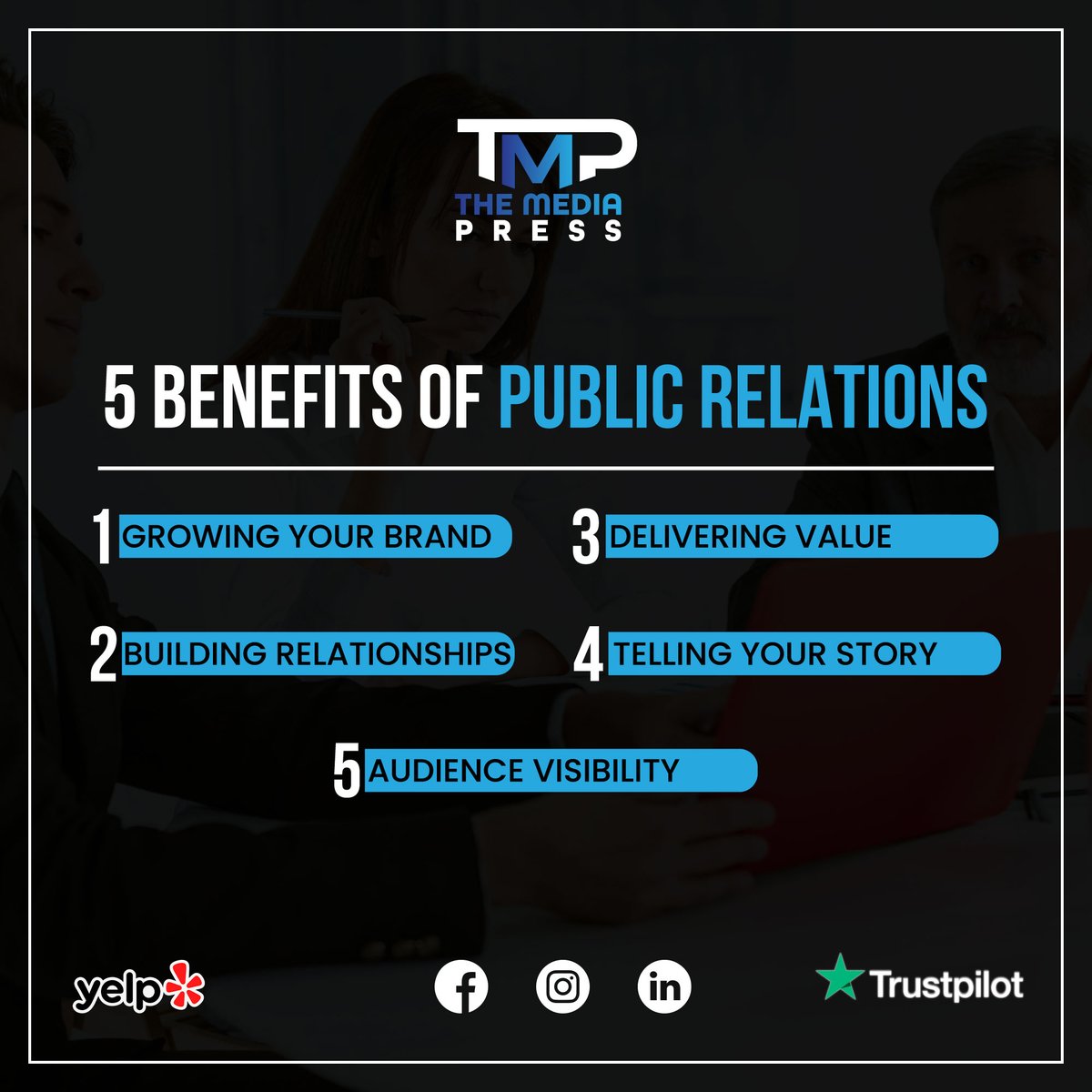 Public relations build trust, enhance reputation, and foster positive connections—key elements for brand success and lasting relationships with stakeholders.'

#PRBenefits #TrustBuilding #ReputationManagement #PositiveConnections #BrandSuccess #StakeholderRelations #Media