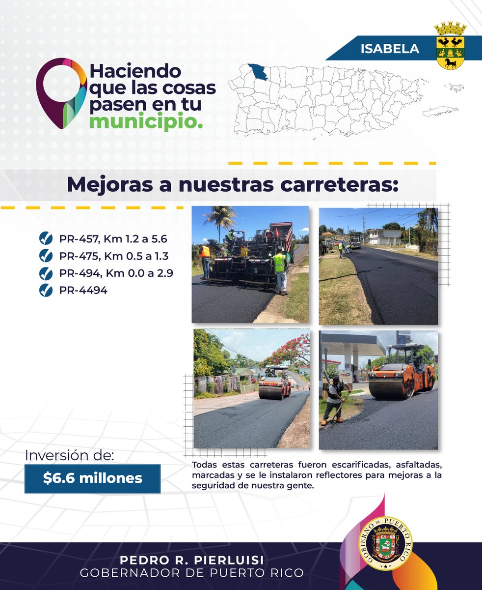 GovPierluisi's tweet photo. Avanzamos en la transformación de nuestras carreteras para el bienestar de Isabela y de todo Puerto Rico. #HaciendoQueLasCosasPasen https://t.co/1z6HdZWn3E