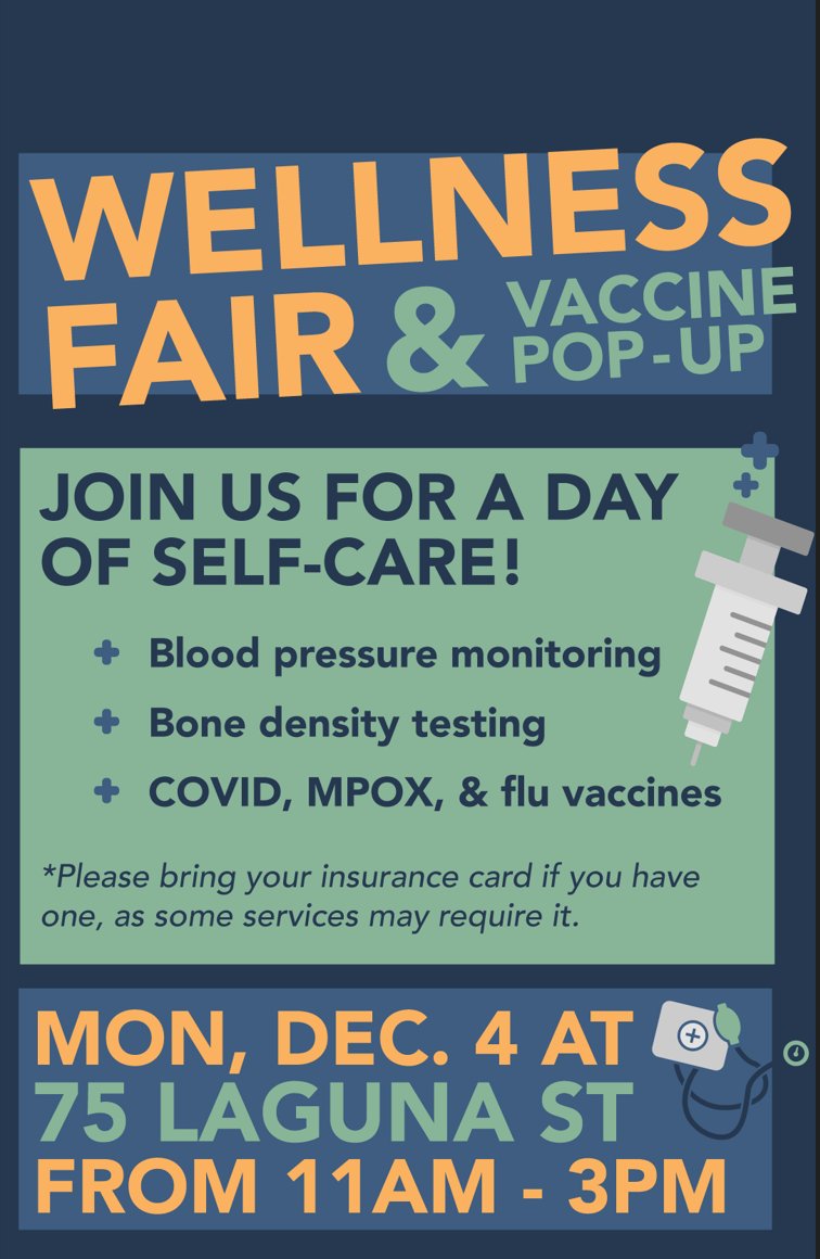 On Lok PACE (@onlokinc) on Twitter photo Join our friends Openhouse for a Wellness Fair and Vaccine Pop-up, Monday, December 4th, 11am-3pm. This afternoon of health empowerment and self-care will include free services in an inclusive community setting. See fliers for details. No RSVP required. #community #health Join our friends Openhouse for a Wellness Fair and Vaccine Pop-up, Monday, December 4th, 11am-3pm. This afternoon of health empowerment and self-care will include free services in an inclusive community setting. See fliers for details. No RSVP required. #community #health
