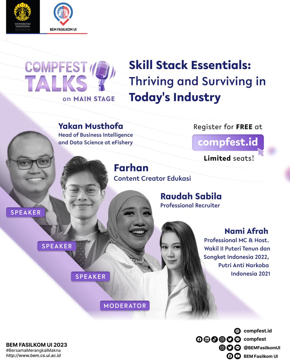COMPFEST's tweet photo. Hi, TechOvers!ππ»
COMPFEST Talks akan hadir pada acara Main Event dengan mendatangkan para pembicara yang siap membagikan insight menarik untuk kalian semua
daftarkan dirimu secara GRATIS melalui:
https://t.co/Ur6bLk8Twu
#EvolveForTomorrow
#COMPFEST15 https://t.co/nVYtSACGCW